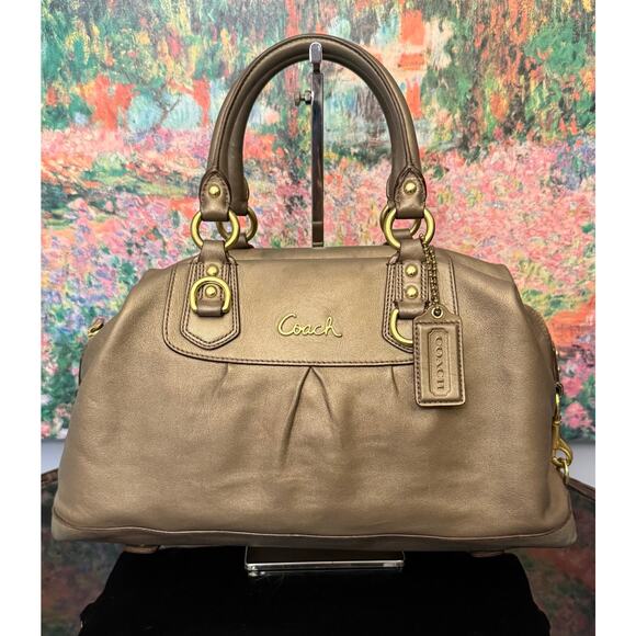 Coach Handbags - GUC Coach F15447 Ashley Satchel in Olive/Bronze Leather